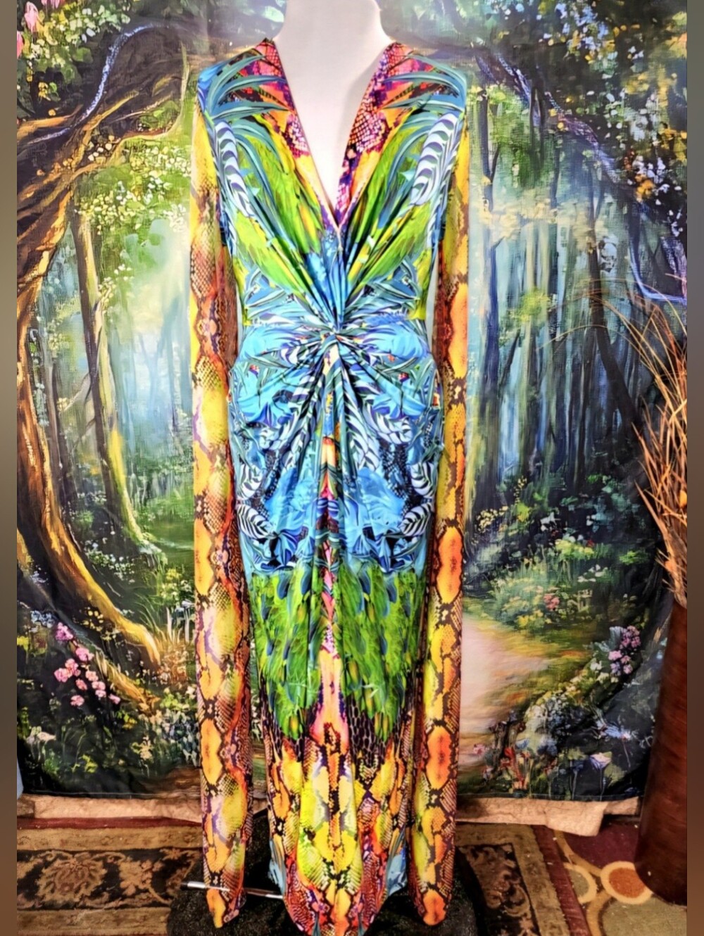 🐍🌈 VENUS Tropical Naturecore Multi Print Colorful Festival Maxi Dress Size M/L